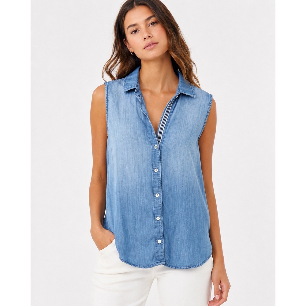 Cloth & Stone Anthropologie Sleeveless Tencel Button Down Shirt Light Wash XS